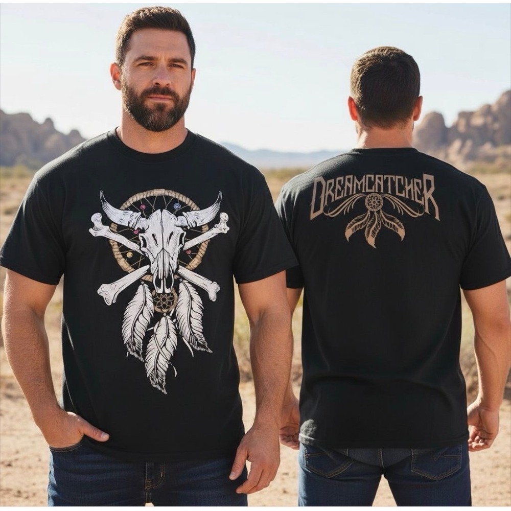 PRO TAG 90's Men's 2XL Dreamcatcher Skull Bone Feather Graphic T Shirt Made USA